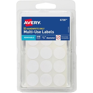 Avery Multi-Use Removable Labels, 3/4 Inch Round Stickers, White, Non-Printable, 315 Blank Labels Total (6738)(315 labels)