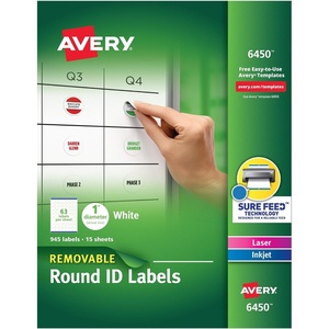 Avery Multiuse Removable 1″ Round Labels with Sure Feed, 945 Small White Labels for Organization and Storage (6450)