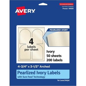 Avery Pearlized Ivory Arched Labels, Sure Feed Technology, Print-to-The-Edge, 4.75″ x 3.5″, 40 Pearlized Ivory Labels, Laser/Inkjet Printable(200 labels)