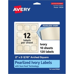 Avery Pearlized Ivory Arched Square Labels, Sure Feed Technology, Print-to-The-Edge, 2″ x 2-3/16″, 120 Pearlized Ivory Labels, Laser/Inkjet Printable(120 labels)