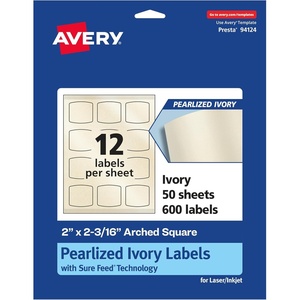 Avery Pearlized Ivory Arched Square Labels, Sure Feed Technology, Print-to-The-Edge, 2″ x 2-3/16″, 120 Pearlized Ivory Labels, Laser/Inkjet Printable(600 labels)