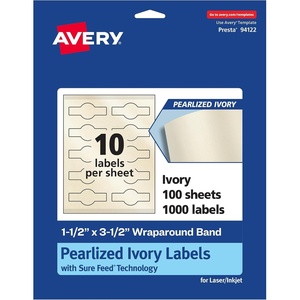 Avery Pearlized Ivory Cigar Labels, Sure Feed Technology, Print-to-the-Edge, 1.5″ x 3.5″, 100 Labels, Laser/Inkjet Compatible(1 000 labels)