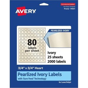 Avery Pearlized Ivory Heart Labels, Sure Feed Technology, Print-to-The-Edge, 0.75″ x 0.75″, 800 Pearlized Ivory Labels, Laser/Inkjet Printable(2 000 labels)