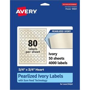 Avery Pearlized Ivory Heart Labels, Sure Feed Technology, Print-to-The-Edge, 0.75″ x 0.75″, 800 Pearlized Ivory Labels, Laser/Inkjet Printable(4 000 labels)