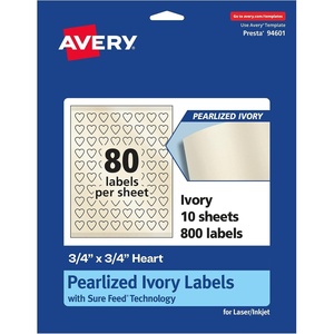 Avery Pearlized Ivory Heart Labels, Sure Feed Technology, Print-to-The-Edge, 0.75″ x 0.75″, 800 Pearlized Ivory Labels, Laser/Inkjet Printable(800 labels)