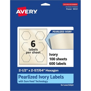 Avery Pearlized Ivory Hexagon Labels, Sure Feed Technology, Print-to-The-Edge, 2-1/2″ x 2-57/64″, 60 Pearlized Ivory Labels, Laser/Inkjet Printable(600 labels)