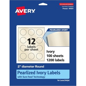 Avery Pearlized Ivory Round Labels, Sure Feed Technology, Print-to-The-Edge, 2″ Diameter, 120 Pearlized Ivory Labels, Laser/Inkjet Printable(1 200 labels)