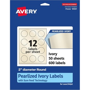 Avery Pearlized Ivory Round Labels, Sure Feed Technology, Print-to-The-Edge, 2″ Diameter, 120 Pearlized Ivory Labels, Laser/Inkjet Printable(600 labels)