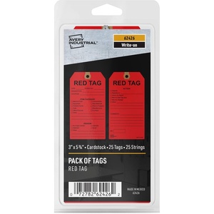 Avery Preprinted 5S Tags with String, 5.75″ x 3″, RedTags, 25 Write-On Hang Tags (62426)