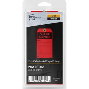 Avery Preprinted Out of Service Tags, String Included, 5.75″ x 3″, Red Tags, Write-On, 25 Total (62429)