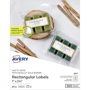 Avery Printable Address Labels, 1″ x 2-5/8″, Matte White with Metallic Gold Borders, Permanent, Laser & Inkjet Compatible, 300 Blank Mailing Labels, Great for Weddings, Favors, and More (6507)(Matte White Gold Borders)