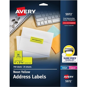 Avery Printable Address Labels with Sure Feed, 1″ x 2-5/8″, Assorted Neon Colors (Magenta, Green and Yellow), Laser & Inkjet Compatible, 450 Blank Labels Total (5979)(Neon Yellow)
