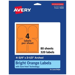 Avery Printable Arched Labels, Sure Feed Technology, 4-3/4″ x 3-1/2″, Bright Orange Labels, Print-to-The-Edge, Laser/Inkjet Printable, 80 Total, Great for Shipping and Wine Bottles(320 labels)
