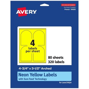 Avery Printable Arched Labels, Sure Feed Technology, 4-3/4″ x 3-1/2″, Neon Yellow Labels, Print-to-The-Edge, Laser/Inkjet Printable, 40 Total, Great for Shipping and Wine Bottles(320 labels)
