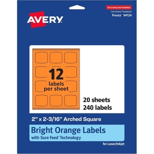 Avery Printable Arched Square Labels, Sure Feed Technology, 2″ x 2-3/16″, Bright Orange Labels, Print-to-The-Edge, Laser/Inkjet Printable, 240 Total, Great for Cosmetics and Soaps