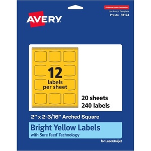 Avery Printable Arched Square Labels, Sure Feed Technology, 2″ x 2-3/16″, Bright Yellow Labels, Print-to-The-Edge, Laser/Inkjet Printable, 240 Total, Great for Cosmetics and Soaps