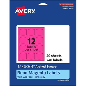Avery Printable Arched Square Labels, Sure Feed Technology, 2″ x 2-3/16″, Neon Magenta Labels, Print-To-The-Edge, Laser/Inkjet Printable, 240 Total, Great for Cosmetics and Soaps
