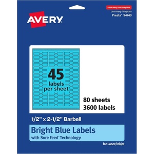 Avery Printable Barbell Labels, Sure Feed Technology, 1/2″ x 2-1/2″, Bright Blue Labels, Laser/Inkjet Printable, 450 Total, Great for Jewelry and Cords(3 600 labels)