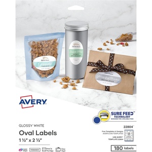 Avery Printable Blank Oval Labels, 1.5″ x 2.5″, Glossy White, 180 Customizable Labels (22804)(Glossy White)