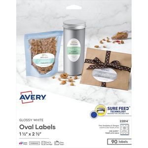 Avery Printable Blank Oval Labels, 1.5″ x 2.5″, Glossy White, 90 Customizable Labels (22814)(Glossy White)