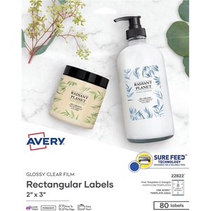 Avery Printable Blank Rectangle Labels, 2″ x 3″, Glossy Crystal Clear, 80 Customizable Labels (22822)