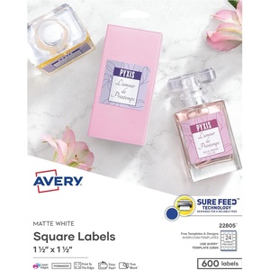 Avery Printable Blank Square Labels, 1.5″ x 1.5″, Matte White, 600 Customizable Labels (22805)(1.5 x 1.5)