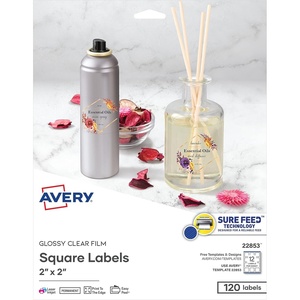 Avery Printable Blank Square Labels, 2″ x 2″, Glossy Crystal Clear, 120 Customizable Labels (22853)(Labels)