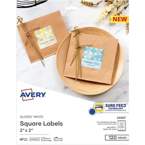 Avery Printable Blank Square Labels, 2″ x 2″, Glossy White, 120 Customizable Labels (22565)(0)