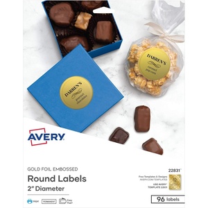 Avery Printable Embossed Foil Round Labels, 2″ Diameter, Gold, 96 Customizable Labels (22831)(1)