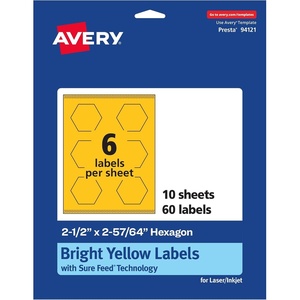Avery Printable Hexagon Labels, Sure Feed Technology, 2-1/2″ x 2-57/64″, Bright Yellow Labels, Print-to-The-Edge, Laser/Inkjet Printable, 120 Total, Great for Cosmetics and Jars(60 labels)
