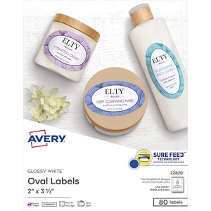 Avery Printable Oval Labels, 2″ x 3-1/3″, Glossy White, Laser & Inkjet Compatible, 80 Blank Labels Total, Great for Mailing, Branding, Packaging, and More (22820)(2 in. X 3-1/3 in.)