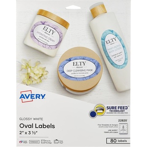 Avery Printable Oval Labels, 2″ x 3-1/3″, Glossy White, Laser & Inkjet Compatible, 80 Blank Labels Total, Great for Mailing, Branding, Packaging, and More (22820)(2 in. X 3-1/3 in. (Pack of 5))