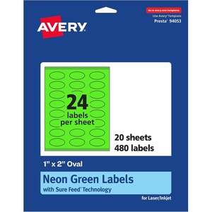Avery Printable Oval Labels, Sure Feed Technology, 1″ x 2″, Neon Green Labels, Print-to-The-Edge, Laser/Inkjet Printable, 960 Total, Great for Soaps and Candles(480 labels)