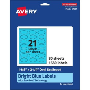 Avery Printable Oval Scalloped Labels, Sure Feed Technology, 1-1/8″ x 2-1/4″, Bright Blue Labels, Print-to-The-Edge, Laser/Inkjet Printable, 1,680 Total, Great for Candles and Jars(1 680 labels)