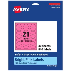 Avery Printable Oval Scalloped Labels, Sure Feed Technology, 1-1/8″ x 2-1/4″, Bright Pink Labels, Print-to-The-Edge, Laser/Inkjet Printable, 210 Total, Great for Candles and Jars(840 labels)