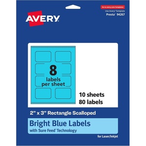 Avery Printable Rectangle Scalloped Labels, Sure Feed Technology, 2″ x 3″, Bright Blue Labels, Print-to-The-Edge, Laser/Inkjet Printable, 80 Total, Great for Mailing and Candles(80 labels)