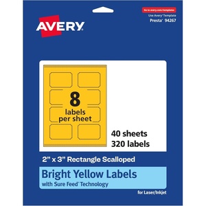 Avery Printable Rectangle Scalloped Labels, Sure Feed Technology, 2″ x 3″, Bright Yellow Labels, Print-to-The-Edge, Laser/Inkjet Printable, 80 Total, Great for Mailing and Candles(320 labels)
