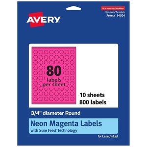 Avery Printable Round Labels, Sure Feed Technology, 3/4″ Diameter, Neon Magenta Labels, Print-to-The-Edge, Laser/Inkjet, 3,200 Total, Great for Price Stickers and Mailing Seals(800 labels)