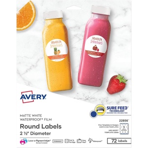 Avery Printable Round Labels, Sure Feed Technology, Glossy White Labels, 2″ Diameter, Permanent Adhesive, Laser/Inkjet, 120 Total (22807)(Matte White)