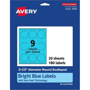 Avery Printable Round Scalloped Labels, Sure Feed Technology, 2-1/2″ Diameter, Bright Blue Labels, Print-to-The-Edge, Laser/Inkjet Printable, 90 Total, Great for Mailing Seals and Candles(180 labels)