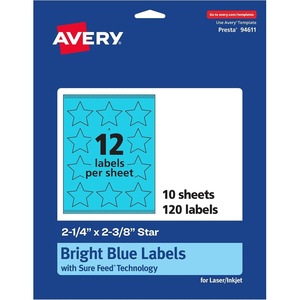 Avery Printable Star Labels, Sure Feed Technology, 2-1/4″ x 2-3/8″, Bright Blue Labels, Print-to-The-Edge, Laser/Inkjet, 120 Total, Great for Reward Stickers and Mailing Seals(120 labels)