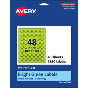 Avery Printable Starburst Labels, Sure Feed Technology, 1″, Bright Green Labels, Print-to-The-Edge, Laser/Inkjet, 480 Total, Great for Mailing Seals and Planner Stickers(1 920 labels)