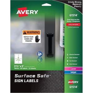 Avery Printable Warning Signs, 3.5″ x 5″, Water/Chemical Resistant, 60 Removable Labels (61514)(White)