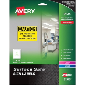 Avery Printable Warning Signs, 7″ x 10″, Water/Chemical Resistant, 15 Removable Labels (61515)