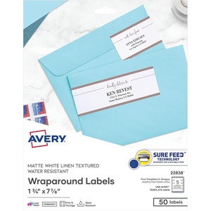 Avery Printable Wraparound Rectangle Labels, 7.85″ x 1.75″, Textured White, 50 Customizable Labels (22838)(7 17/20 x 1 3/4″ (Pack of 5))