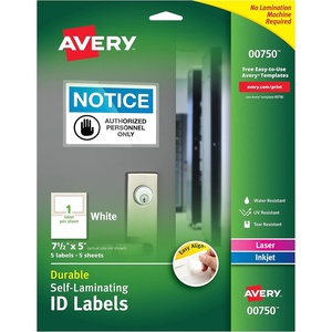 Avery Professional Grade Self-Laminating Water Resistant ID Labels, 3-1/2″ x 1-1/32″, 50 Pack (00753)(5″ x 7-1/2″)