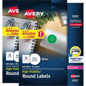 Avery Round Printable Labels, 1-2/3″ Diameter, Matte White, Sure Feed Technology, Laser & Inkjet Compatible, 600 Blank Labels Total, Great for Branding, Packages, School Supplies, and More (5293)(1 200 labels)