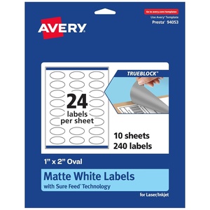 Avery TrueBlock Matte White Oval Labels, Sure Feed Technology, 1″ x 2″, 240 Matte White Labels, Print-to-The-Edge, Laser/Inkjet Printable, Great for Packaging and Product Merchandising(240 labels)