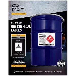 Avery UltraDuty GHS Chemical Labels for Laser Printers, Waterproof, UV Resistant, 8.5 x 11, 50 Pack (60501)(5)