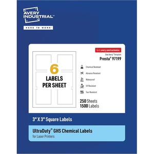 Avery UltraDuty GHS Labels, Waterproof, 1 X 1″ White Square Labels , 1200 Total, Use with Laser Printers(3″ X 3″)